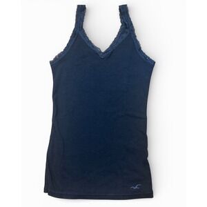 VTG Y2K Hollister Womens Navy Blue Lace Trim V-Neck Cami Tank Top Size Large